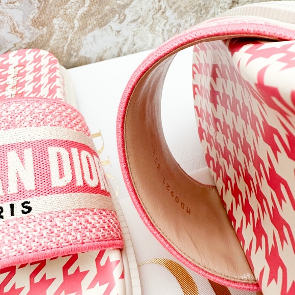 New! Christian Dior Canvas Houndstooth Embroidered Dway Slide Sandals - Picture 5 of 9
